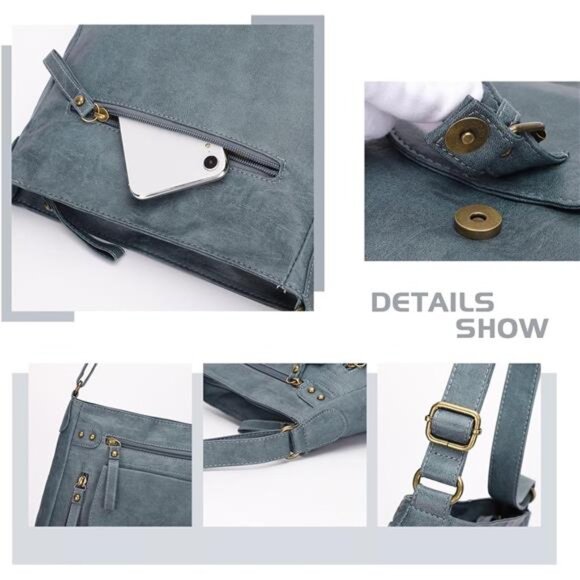 Womens Crossbody Bag PU Leather Multi Pocket Shoulder Purse Adjustable Medium - Picture 4 of 7